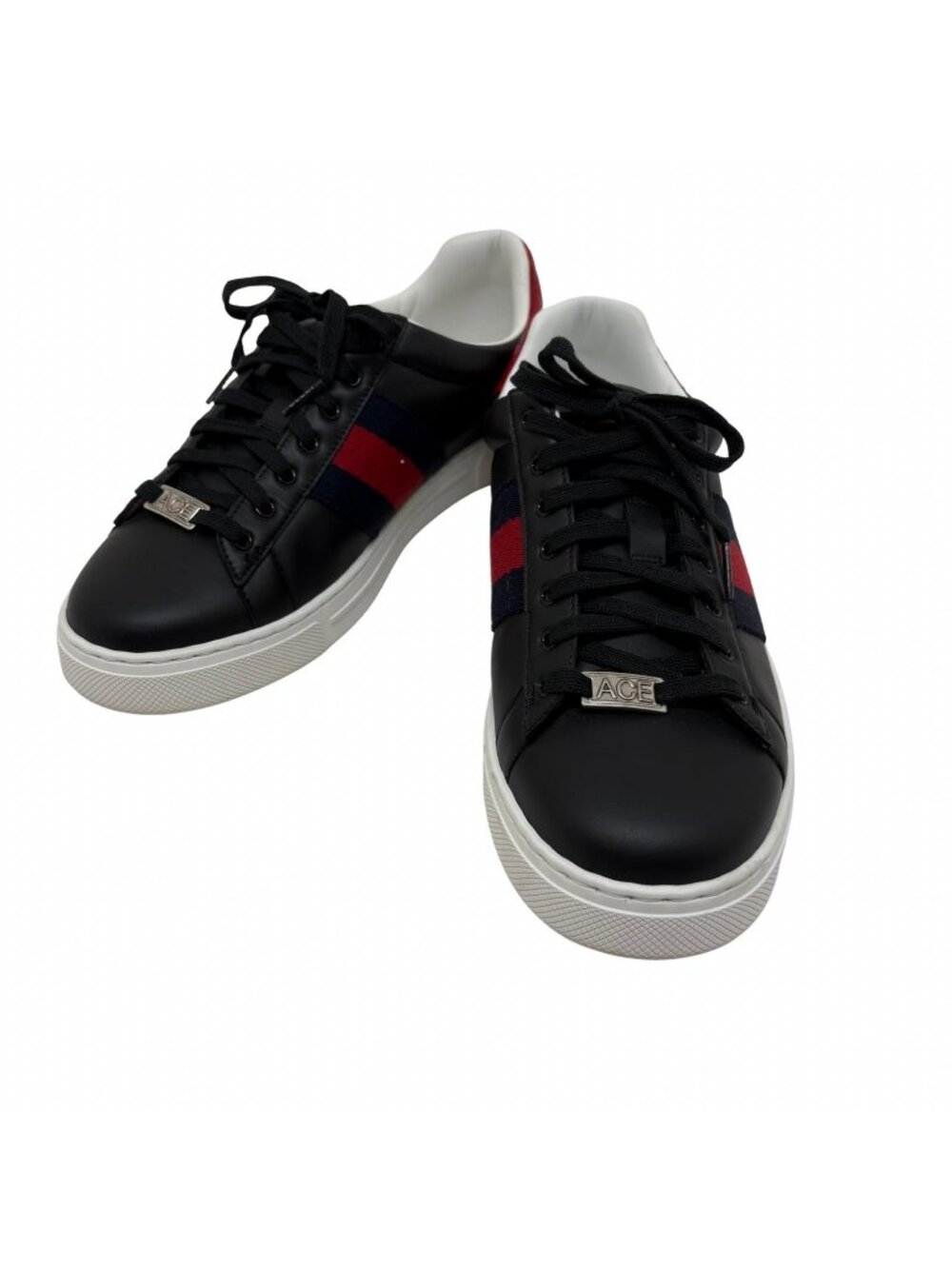 Gucci Ace Sneakers 7.5 Black Red Navy Leather Fabric